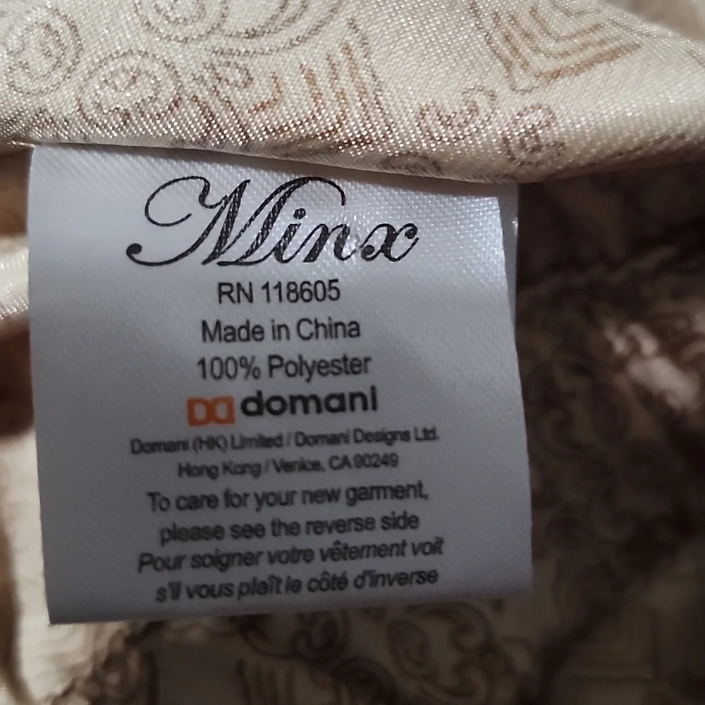 Minx 2pc. Blouse & Pants Slinky Polyester Pajama Set Tan Pattern Women's L/LX